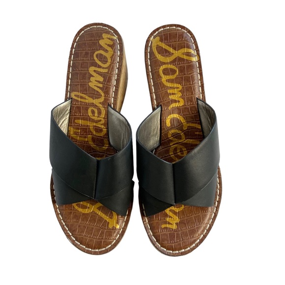 Sam Edelman Remini Black Leather Wedge Sandals Size 9 - Picture 3 of 8